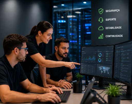 Equipe ZS Informática em centro de monitoramento de TI